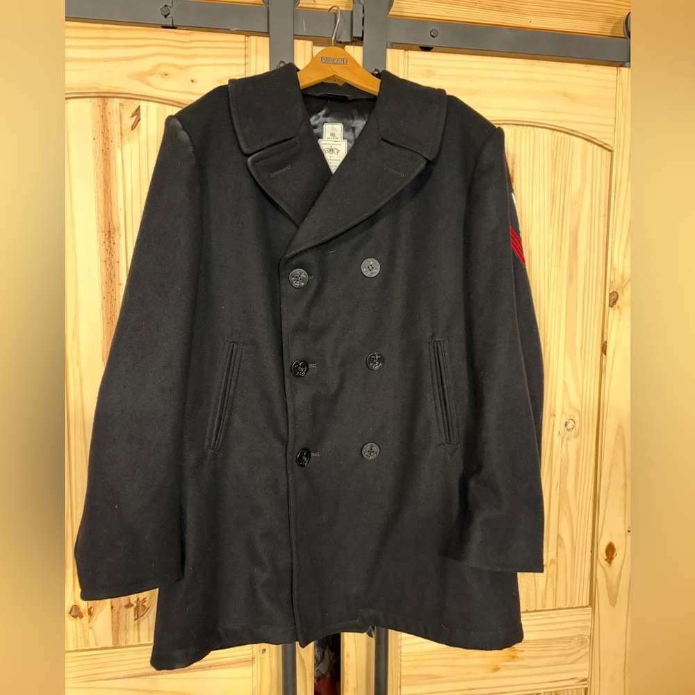 Navy Issued 100% Wool Made In USA Military Double Breasted Peacoat Overcoat 46L